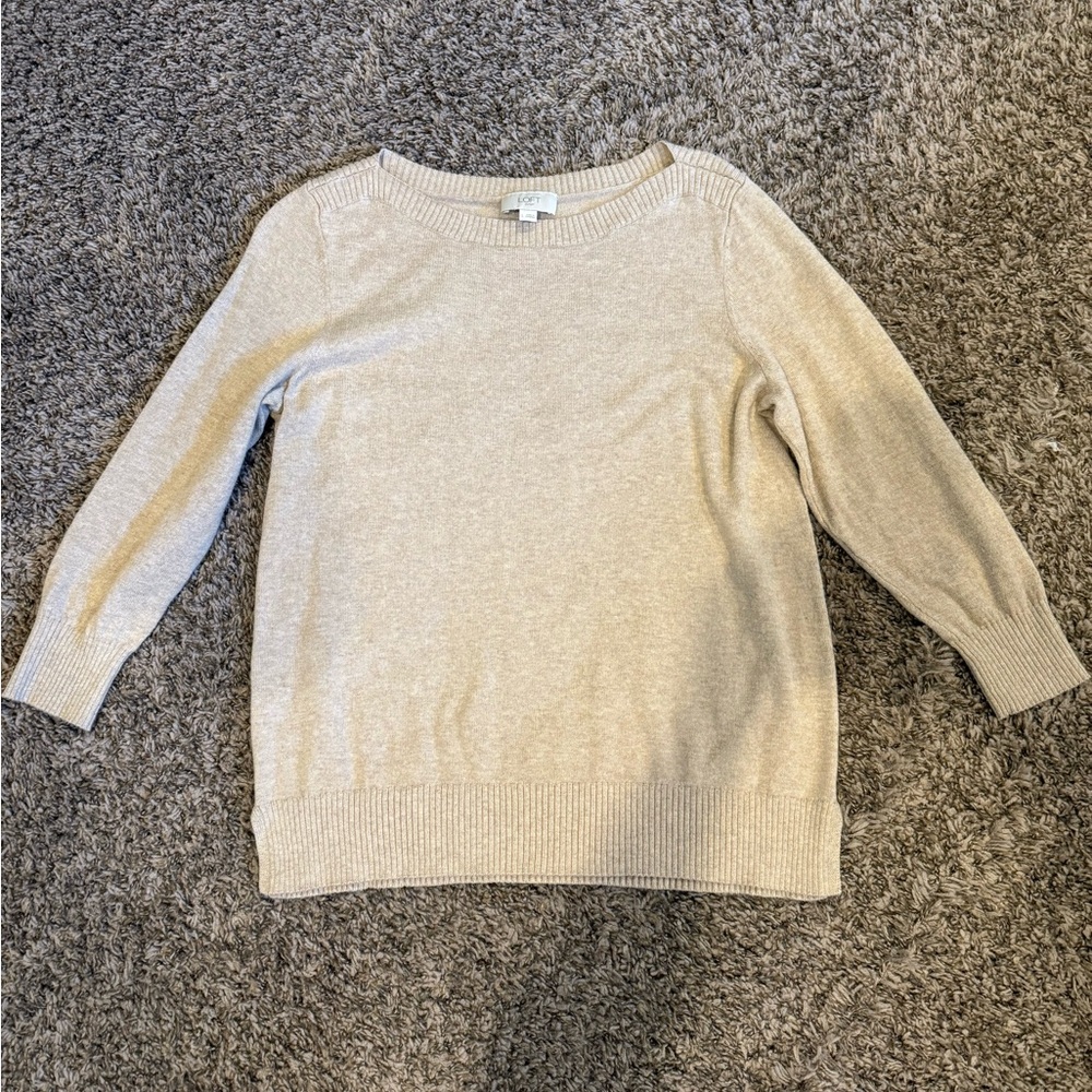 LOFT Light Beige Crew Neck Sweater